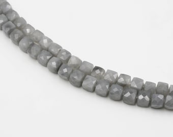 Grey Quartz Faceted Cube Beads