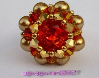 Swarovski crystal ring orange, unique