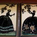 Vintage 1930's Silhouette Reverse Painted Glass Pictures "Old Fashion Garden" and "Blossom Time" Smith Frederick