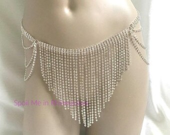 Austrian Crystal Skirt body jewelry belly chain Gold Silver burlesque cosplay rhinestone lingerie body jewelry burlesque