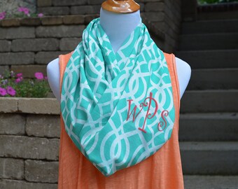 Monogram Patterned Infinity Scarf, Monogram Patterned Infinity Scarves, Personalized Scarves, Personalized Monogram Scarf, Chevron Scarves
