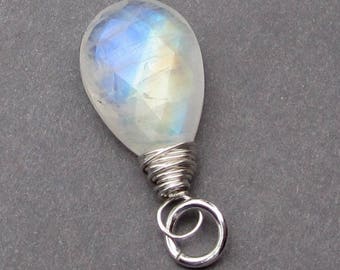 Moonstone Pendant, Moonstone Birthstone Charm, Sterling Silver Wire Wrapped Pendant, Fertility Charm, Moonstone Jewelry, Stone 51