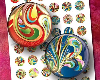 Abstract Swirls 1" bottlecap images instant download cabochon 1 inch circle paisley Digital Collage Sheet 25 30mm 1.25" 1.5" printable round