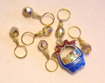 Easter basket, no snag knitting stitch markers, set of 6, pewter knitting charms