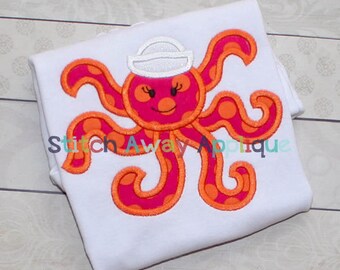 Octopus Girl Summer Beach Nautical Machine Applique Design