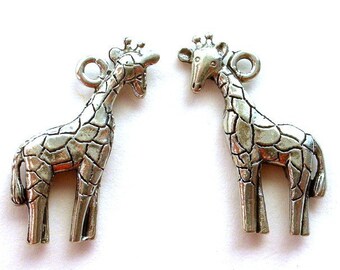 Giraffe charms, antiqued silver, lead safe pewter, Qty 2