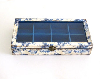 Wooden tea box with, floral tea organiser box , grandma box, gift for mom , tea box with glass lid , jewelry storage , jewelry display