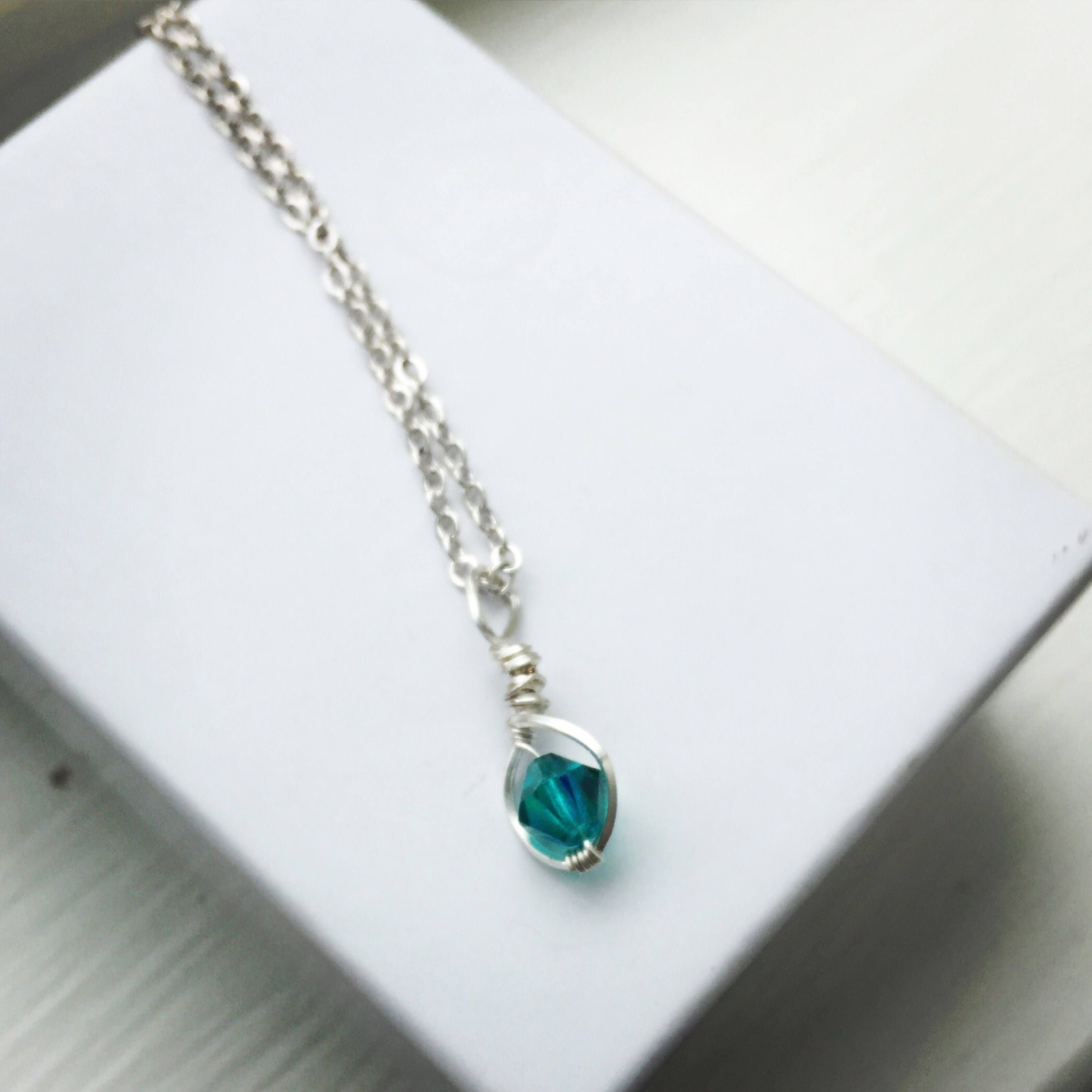 Birthstone Necklace Silver Necklace Swarovski crystal