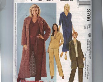 Womens Sewing Pattern McCalls 3766 Womens and Petite Easy Sweater Coat Top Pants Skirt Plus Size 18W 20W 22W 24W Bust 40 42 44 46 UNCUT