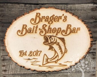 Bass Fish Plaque Custom Rustic Wood Sign