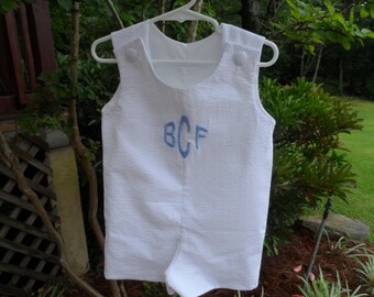 Reseerved for Claire Bethune 2 Boy's Jon Jon Romper Sizes 6 months Monogram Included.
