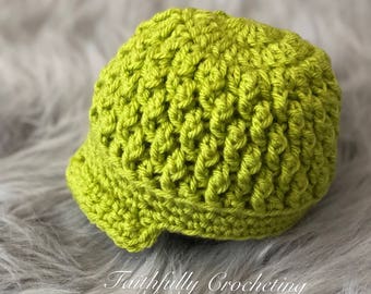 Newborn boy brim hat.. lime green beanie.. photography prop.. ready to ship