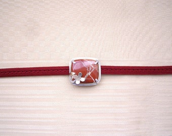 Kimono obi accessory, Obidome, Soft square kimono accessory, Kimono jewelry, Kimono kitsuke, Red jasper, Gemstone flower obidome, Red jasper