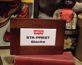 Vintage Levi's clothing store advertising display sign Porcelain & Wood Levi's counter display sign