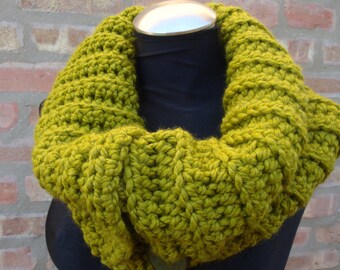 Lemongrass Green Cowl - Crochet Scarf NeckwarmerFrom KnottyLoop