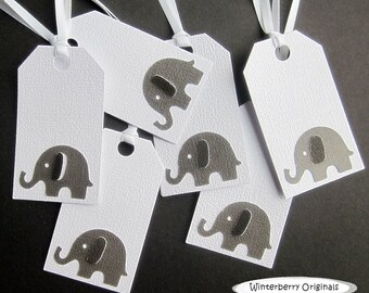 Elephant Gift Tags - Large Gray Elephant on White - Set of 6