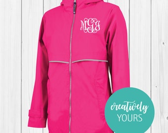 Personalized Charles River New Englander Rain Jacket - Hot Pink/Personalized Hot Pink Rain Jacket