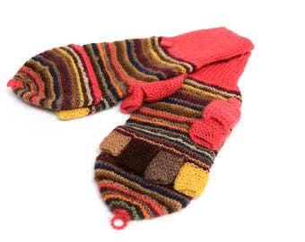SALE 15% OFF* Pure Alpaca Hand Knitted Colorful wool Gloves, Convertible Mittens, Fingerless Gloves, Light and Warm