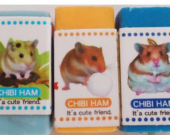 Three Hamster 80s Erasers.Cute