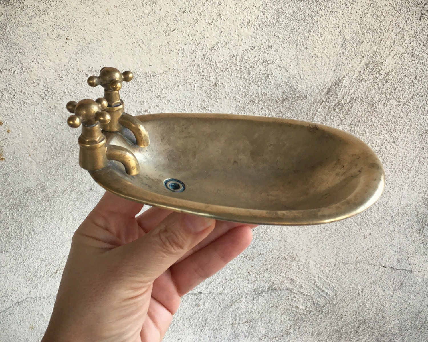 Vintage miniature brass bathtub soap dish, miniature clawfoot tub