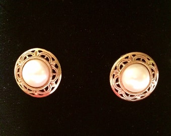 1928 Brand Pierced Earrings Goldtone Faux Pearl
