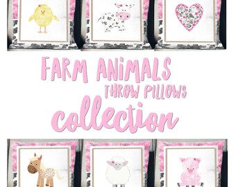 Farm Animal Throw Pillow, Farm Animal Baby Shower Gift, Farm Animal Kids Room, Farm Animal Theme Nursery, Farm Baby Gift, Barnyard Bedroom