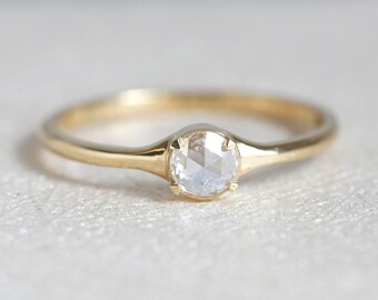 Rose Cut diamond Ring, Diamond ring, Diamond Engagement Ring, Yellow Gold Diamond Ring, Round diamond ring, Solitaire Diamond Ring, 18k gold