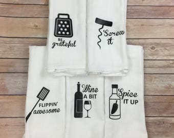 Flour Sack Towels - Housewarming Gift - Funny Kitchen Towels - Mothers Day Gift - Wedding Gift - Birthday Gift for Her