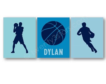 Basketball Name Art Prints, Set of 3 Canvases, Basketball Gift, Basketball Wall Art, Personalized Basketball Canvas, Basketball Name Art