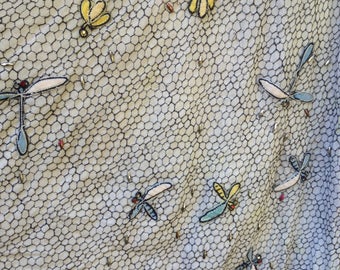 Tina Leser Original full skirt with dragonflies and insects, honeycomb background.