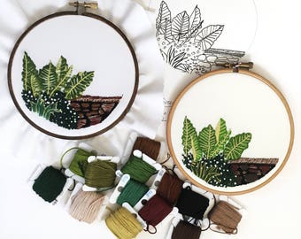 Embroidery tutorial, craft supplies and tools, embroidery pattern, digital download, embroidery kit, elephant ear plant, cross stitch