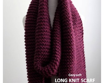 LONG KNIT SCARF, Knit scarf, knit shawl, Chunky long knit scarf, Winter shawl, Knit winter scarf in berry, cozy soft, Blanket scarf