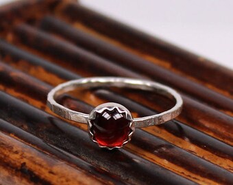 Garnet Ring, January Birthstone Ring, Sterling Silver Ring, Handmade Ring