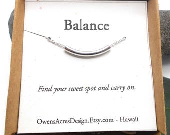 Balance Necklace, Minimalist Necklace, Dainty, Tiny Necklace, Wish Necklace, Silver Bar Necklace, Work, Life, Balance