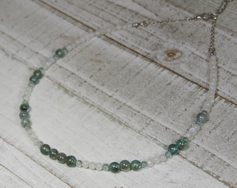 Green Apatite and Rainbow Moonstone Beaded Choker