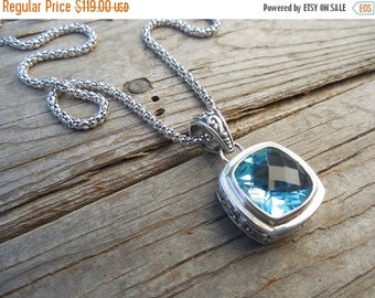 ON SALE Blue topaz necklace handmade in sterling silver