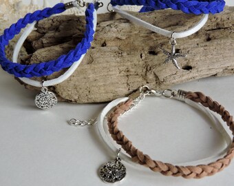 Starfish Charm Bracelet, Sand Dollar Charm Bracelet, Hand Braided Faux Suede Charm Bracelet, Sea Life, Beach Charm Bracelet