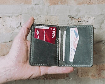 Minimalist Bifold Wallet, Perfect Groomsmen Gift, Distressed Leather Wallet, Slim Wallet, Personalized Leather Wallet - Knox | Rock Gray
