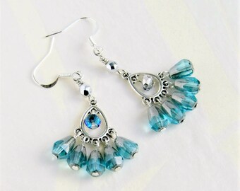 drop earrings, chandelier earrings, boho jewelry, blue earrings, gift for her, bridesmaid gift, under 20