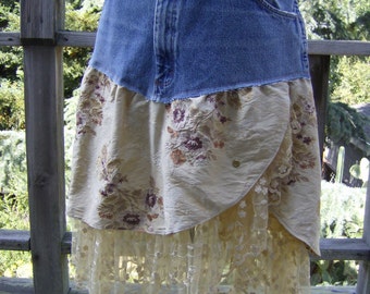 Upcycled Denim Skirt, Plus Size Recycled Jeans Skirt, Upcycled Clothing