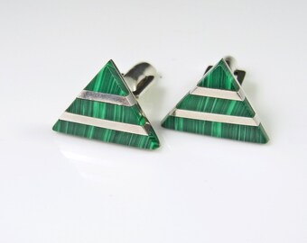 Malachite jewelry Unique cufflinks mens cuff links vintage cufflinks sterling cufflinks wedding cufflinks art deco cufflinks groom R2776