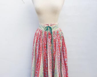 Vintage 50s cotton novelty skirt - 1950s Nelly de Grab swing dance pleated full knee length skirt - small