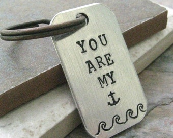 You Are My Anchor Keychain, Nautical Keychain, anniversary gift, gift for husband, lgbt couple, optional initial disc, see pics