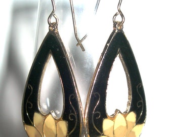 Art Deco , cloisonne,earrings, lotus, enamelled, teardrop,drop earrings,vintage