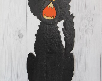 Vintage Beistle Embossed Paper Die Cut Halloween Black Cat Wall Hanging, Vintage Halloween Die Cut Decoration