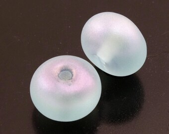 Art Bead Handmade Lampwork Beads Purple Pixie Dust Pale Aqua Blue Rondelle Earring Pair Heather Behrendt (1337) BHV SRA LETeam