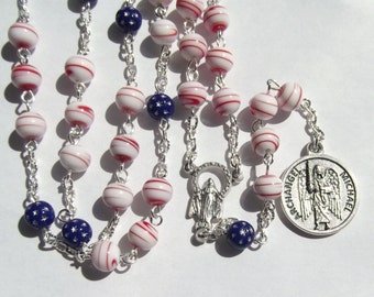 Archangel Michael Chaplet Angelic Crown Chaplet of Saint Michael Patriotic Red White Blue Handmade Rosary