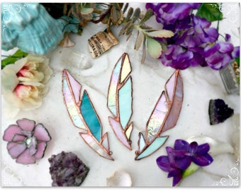 Set of three Stained Glass Enchanted Feathers!! Feathers, Glass feathers, Stained glass, wall hanging, wall decor, boho, gifts for her, cool