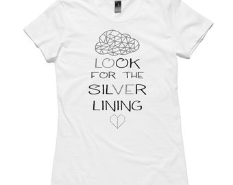 Look for the Silver Lining #makeforgood T-Shirt by RockPaperHeart in womens black or white origami cloud heart love