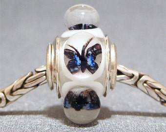 Butterfly Bead Handmade Lampwork Euro Charm Limited Edition Sapphire Butterflies